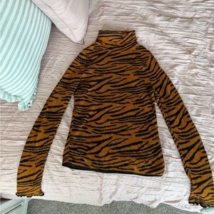 ASOS Tiger-Print Turtleneck Sweater in Black and Brown